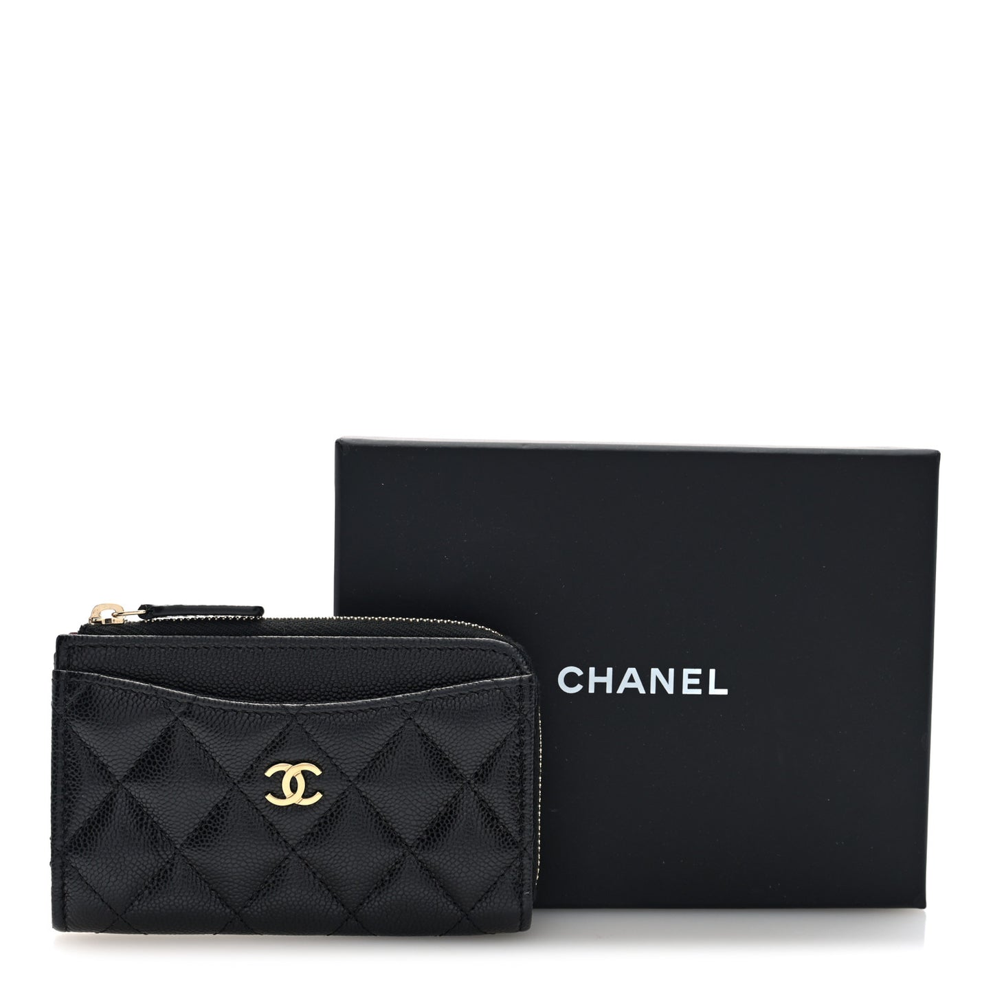 Caviar Quilted CC Zip Around Card Holder Black