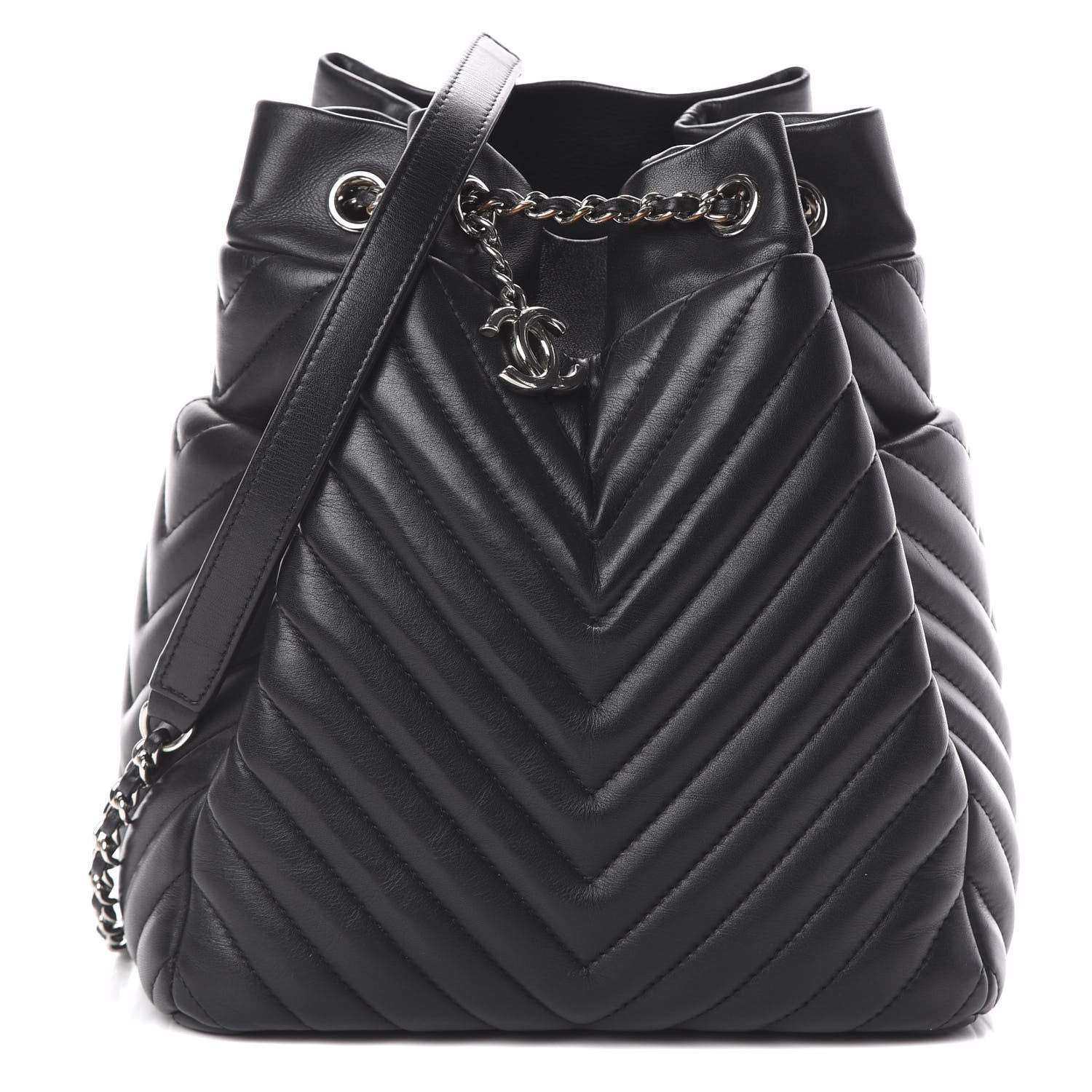 Chanel Lambskin Chevron Small Urban Spirit Drawstring Bag Black 1 of 9