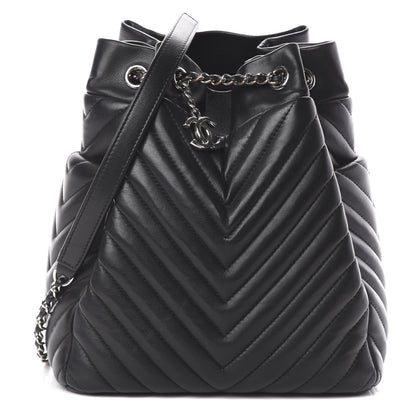 Chanel Lambskin Chevron Small Urban Spirit Drawstring Bag Black 1 of 9