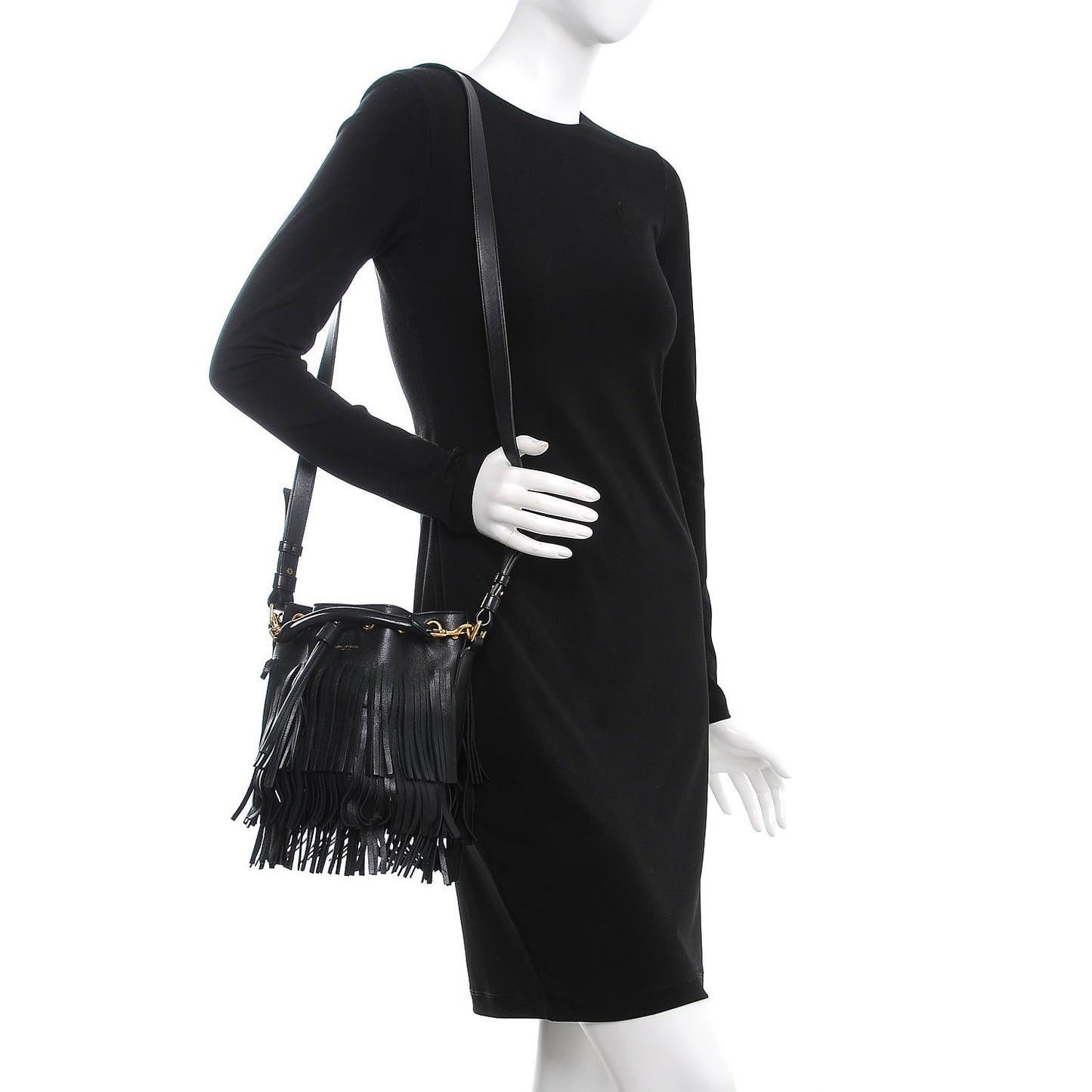Calfskin Small Emmanuelle Fringe Hobo Bag Black