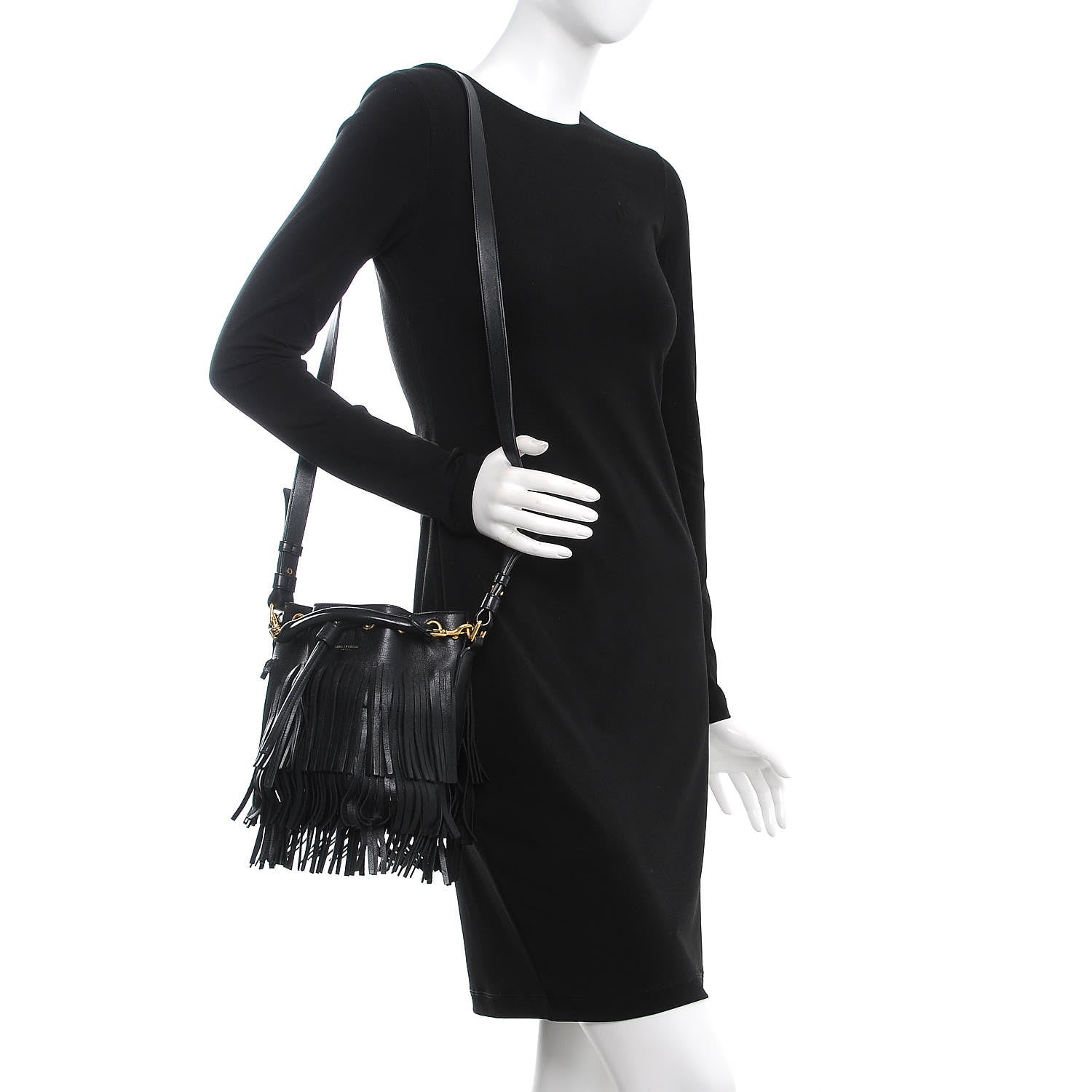 Saint Laurent Calfskin Small Emmanuelle Fringe Hobo Bag Black 2 of 9