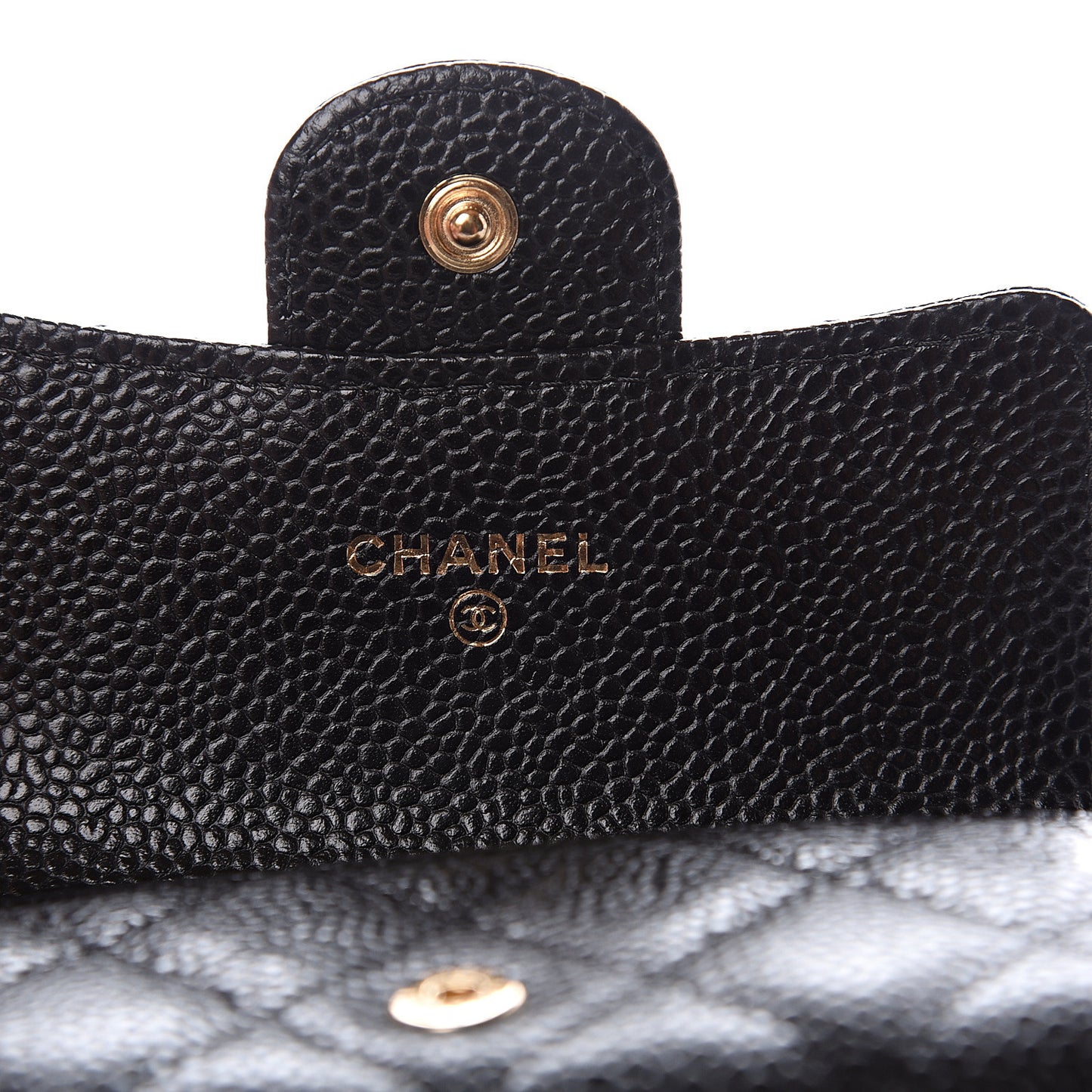 Caviar Quilted Flap Card Holder Wallet Black