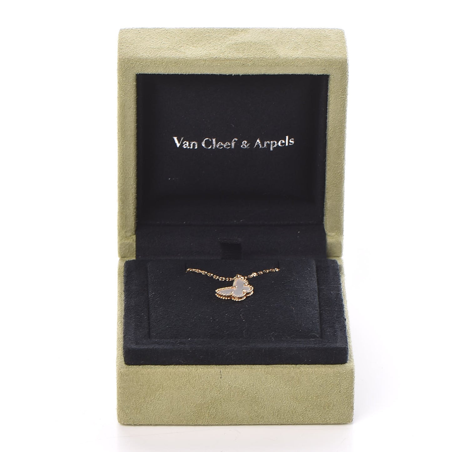18K Yellow Gold Mother of Pearl Sweet Alhambra Butterfly Pendant Necklace