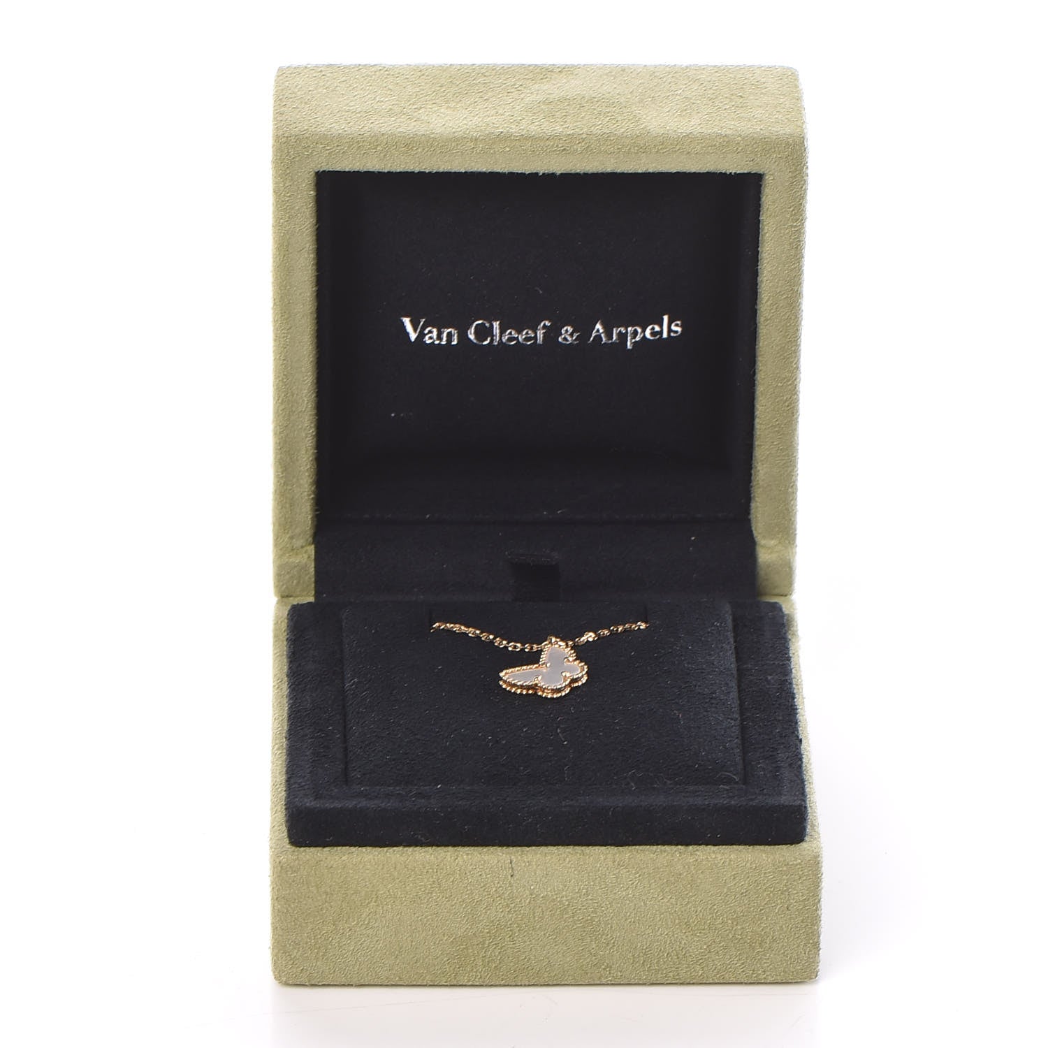 Van Cleef & Arpels 18K Yellow Gold Mother of Pearl Sweet Alhambra Butterfly Pendant Necklace 7 of 7