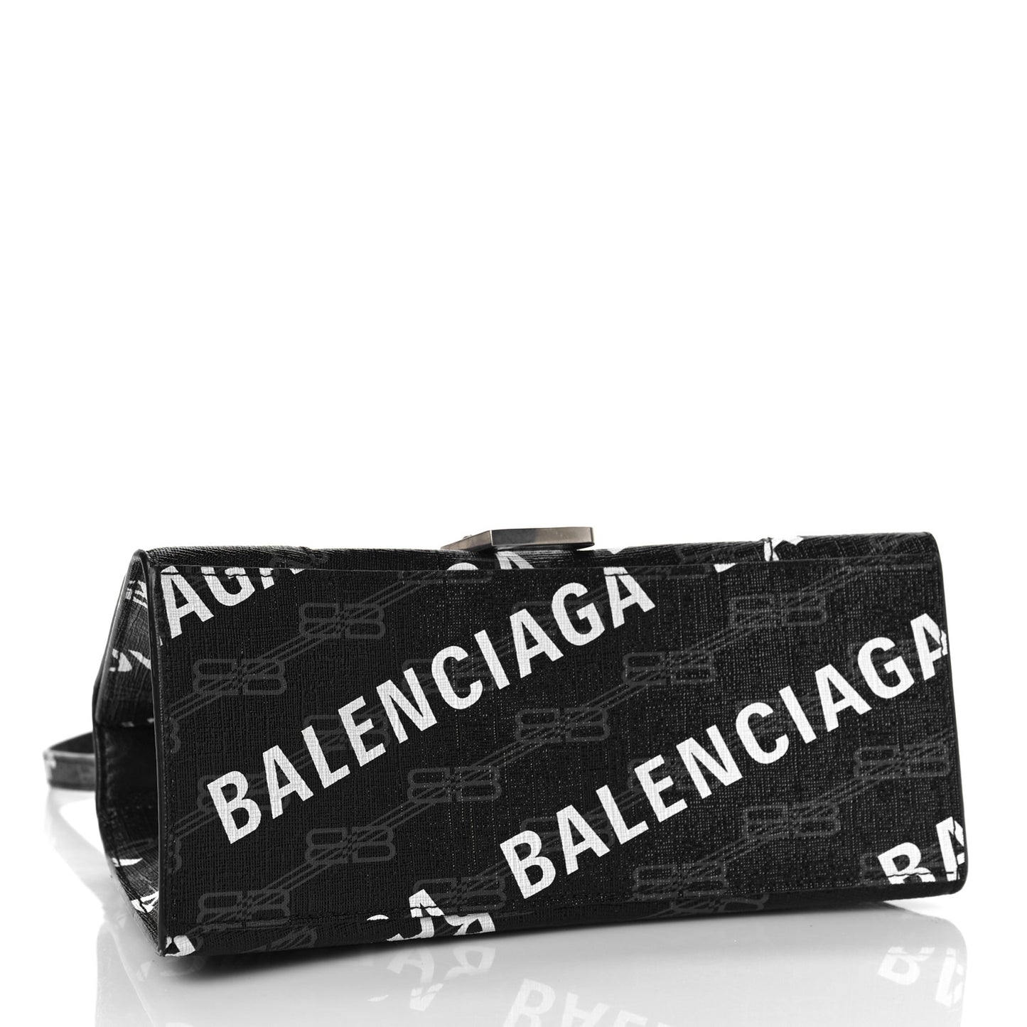 Coated Canvas BB Monogram Allover Logo Small Hourglass Top Handle Bag Black Grey White