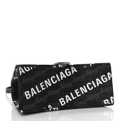 Balenciaga Coated Canvas BB Monogram Allover Logo Small Hourglass Top Handle Bag Black Grey White 4 of 8