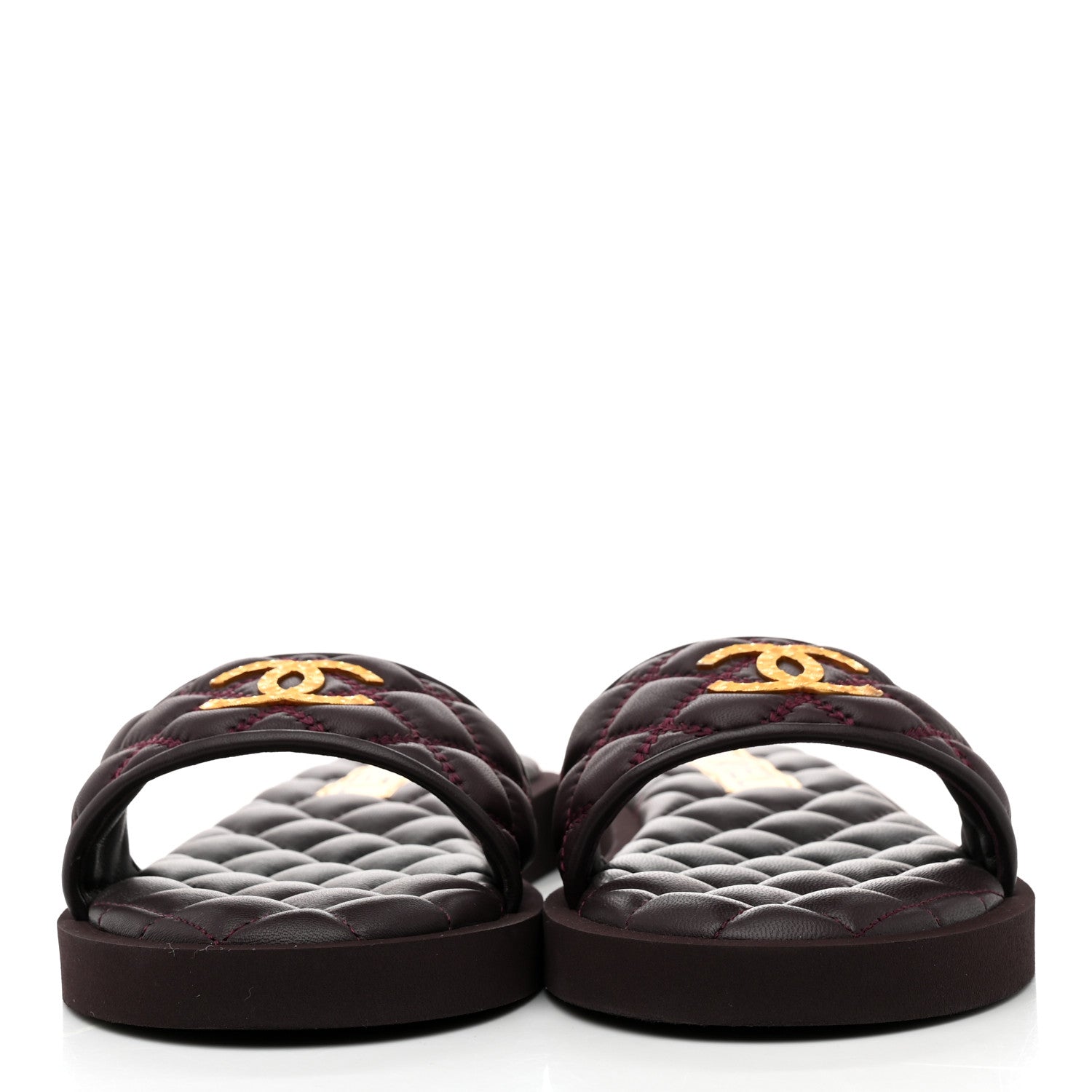 Chanel Lambskin Quilted Textured CC Mules Sandals 36.5 Burgundy 2 of 9