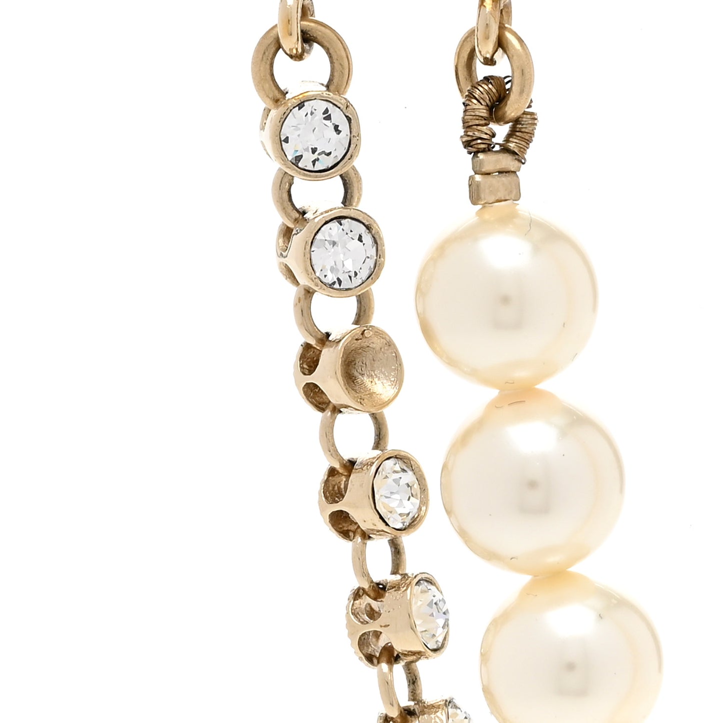 Pearl Crystal Multi Strand CC Short Necklace Gold