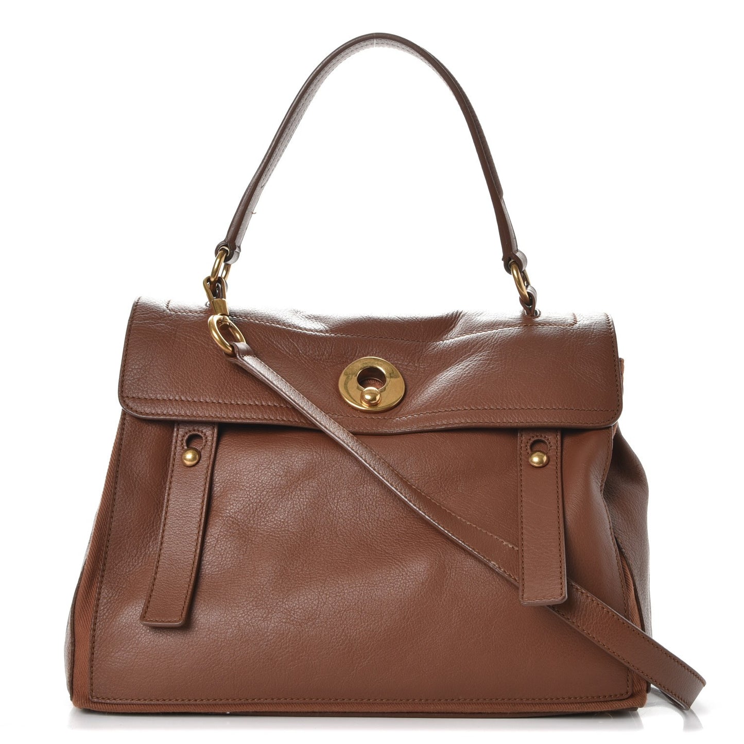 Calfskin Canvas Medium Muse Two Brown