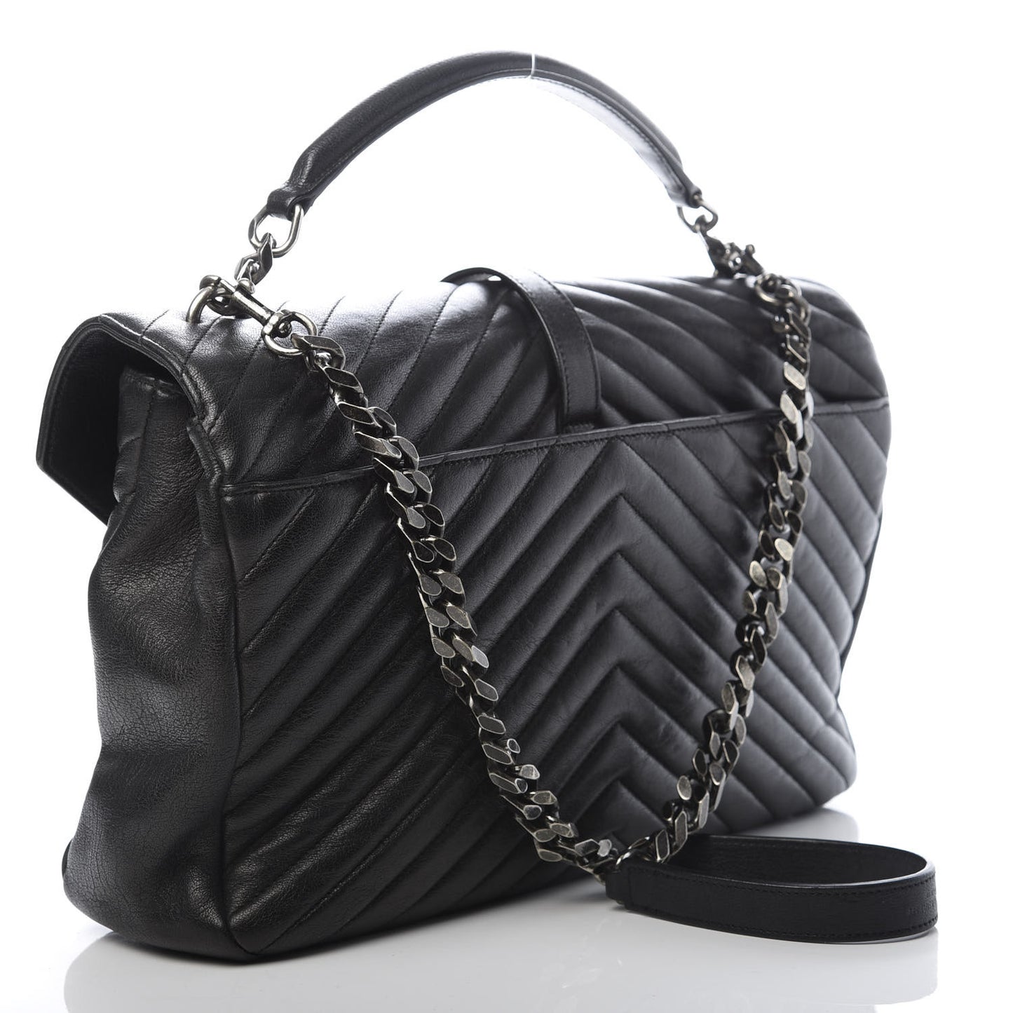Sheepskin Matelasse Chevron Monogram Large College Satchel Black
