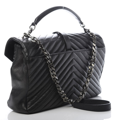 Saint Laurent Sheepskin Matelasse Chevron Monogram Large College Satchel Black 3 of 11