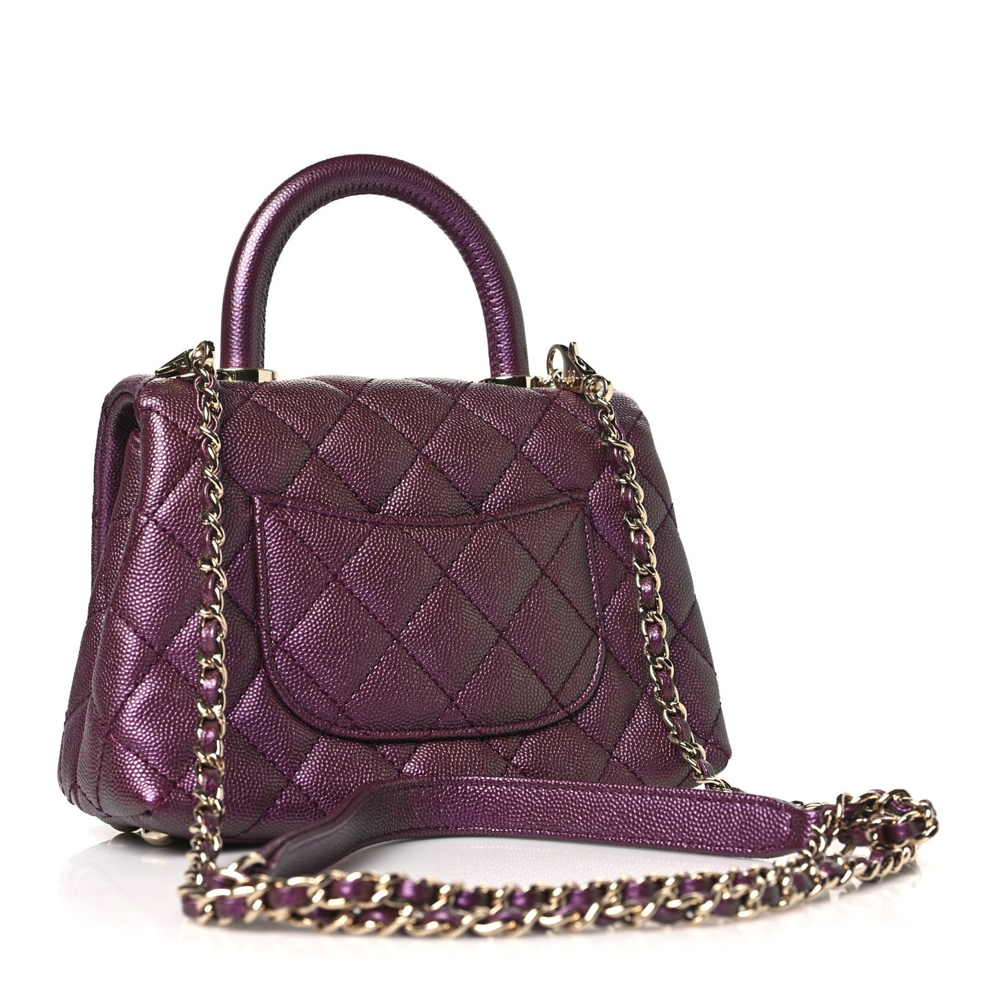 Iridescent Caviar Quilted Extra Mini Coco Handle Flap Purple