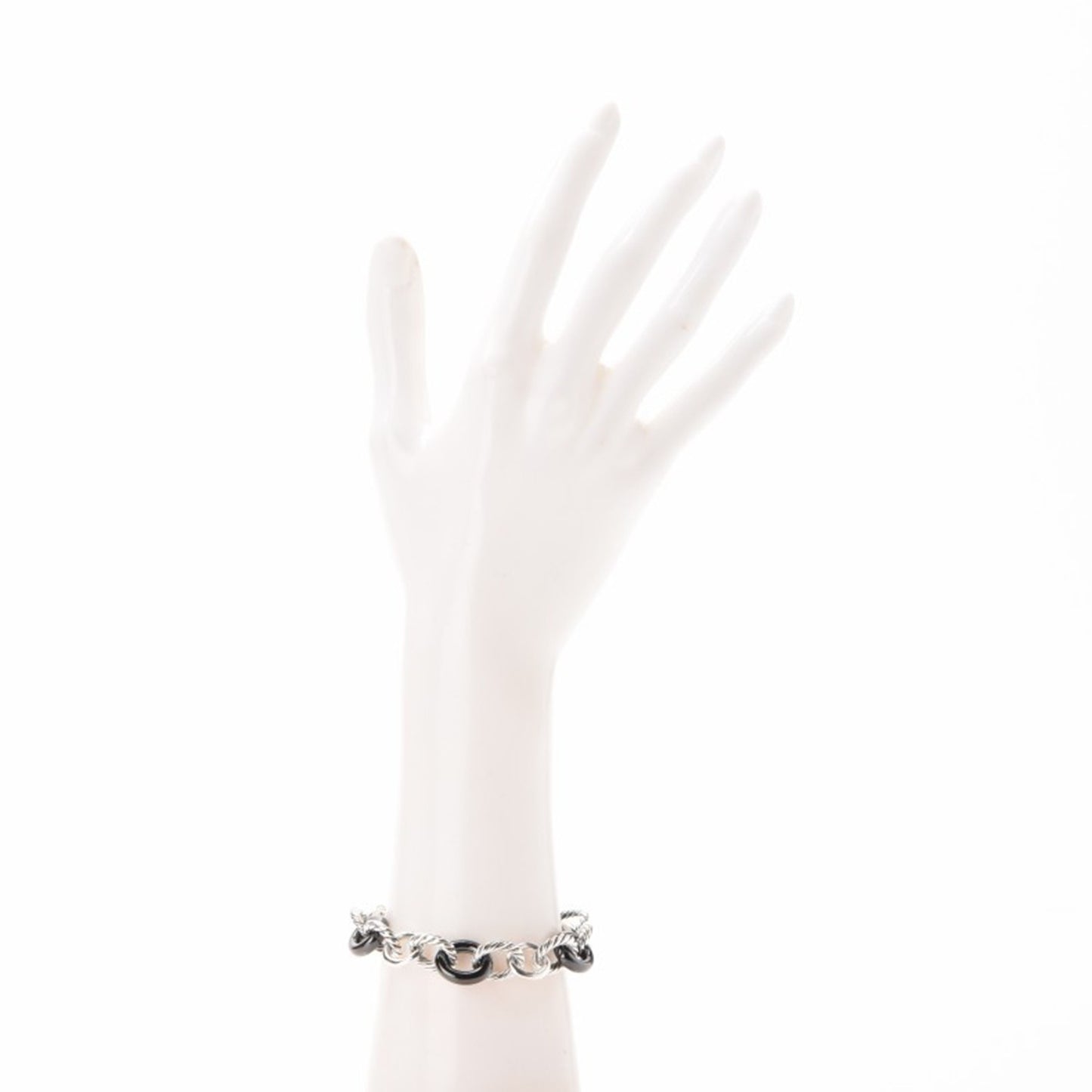 Sterling Silver Ceramic 13mm Large Oval Link Bracelet Black