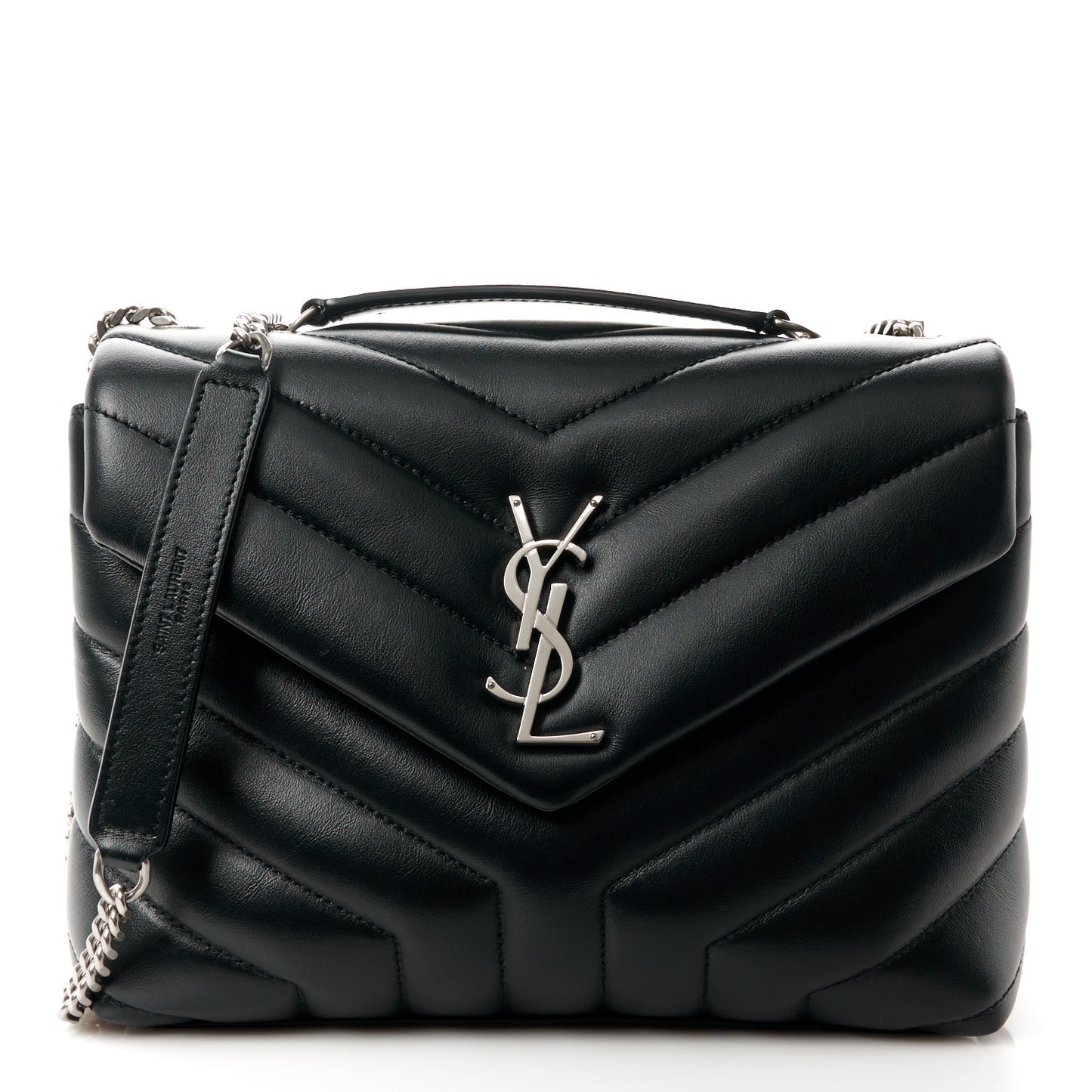 Calfskin Y Quilted Monogram Small Loulou Chain Satchel Black