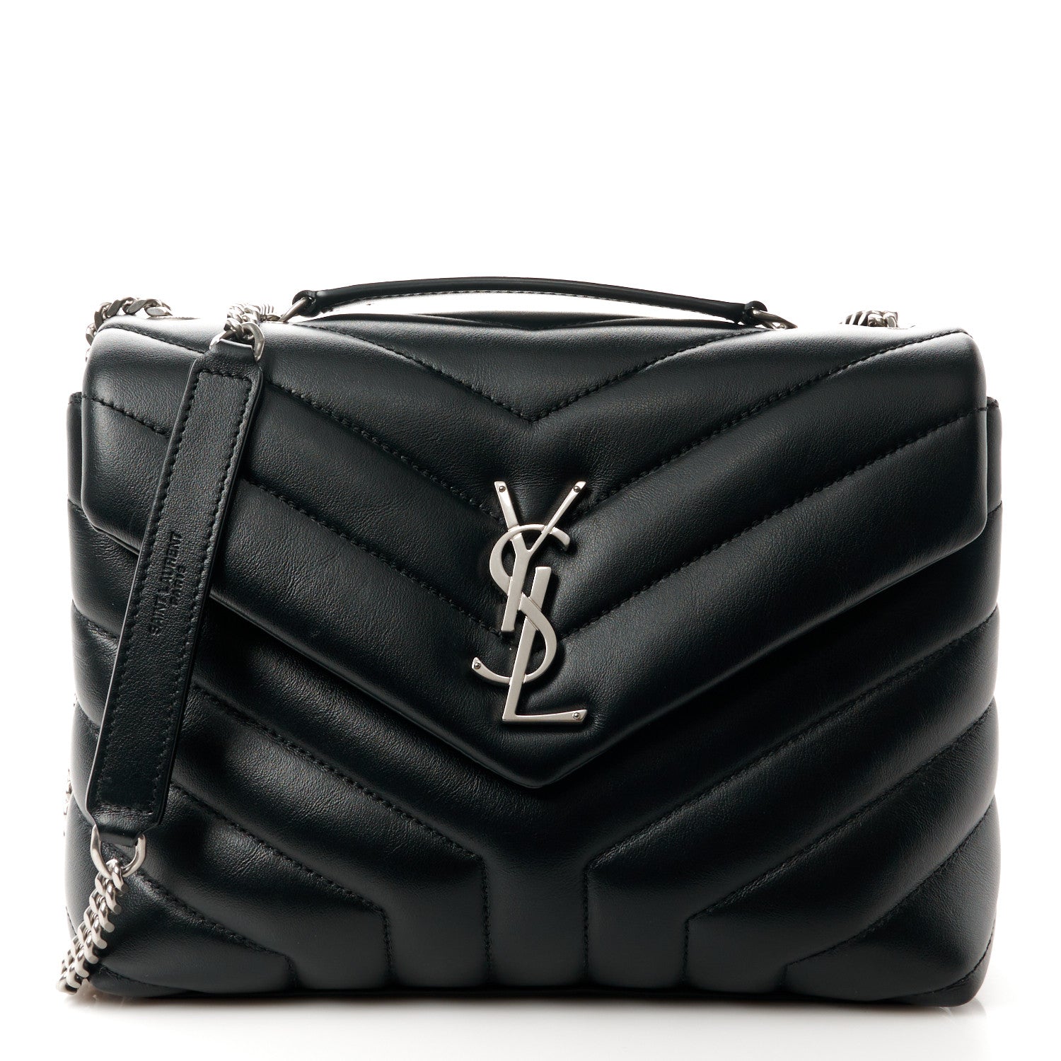 Saint Laurent Calfskin Y Quilted Monogram Small Loulou Chain Satchel Black 1 of 12
