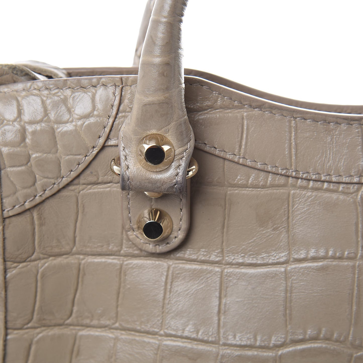 Calfskin Crocodile Embossed Classic Gold Hardware Mini City Beige Latte