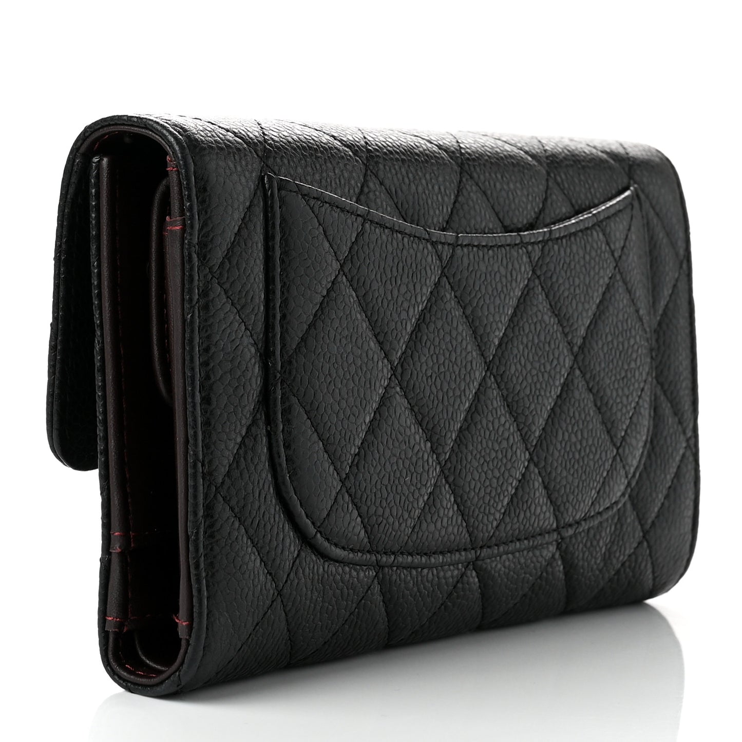 Caviar Quilted Large Gusset Flap Wallet Black