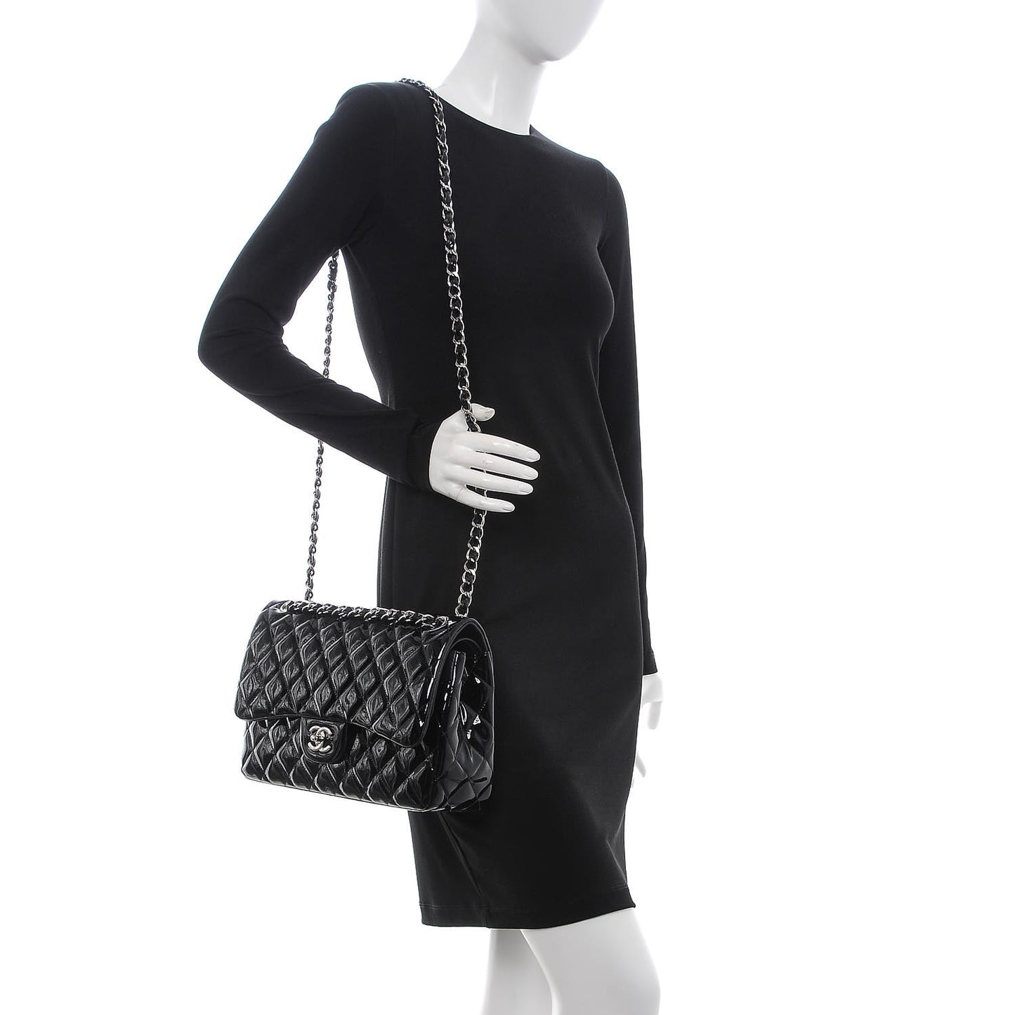 Patent Quilted Jumbo Double Flap Black