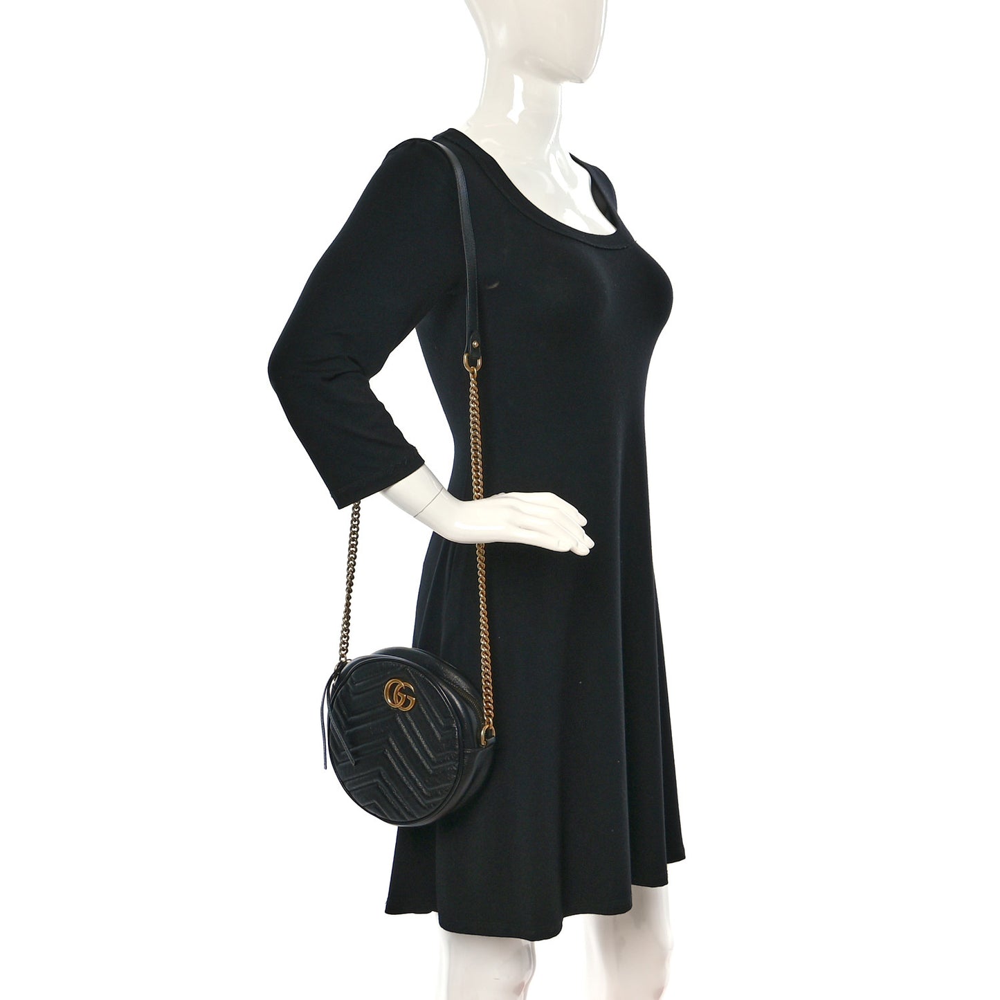 Azalea Calfskin Matelasse Heart Mini GG Marmont Round Shoulder Bag Black
