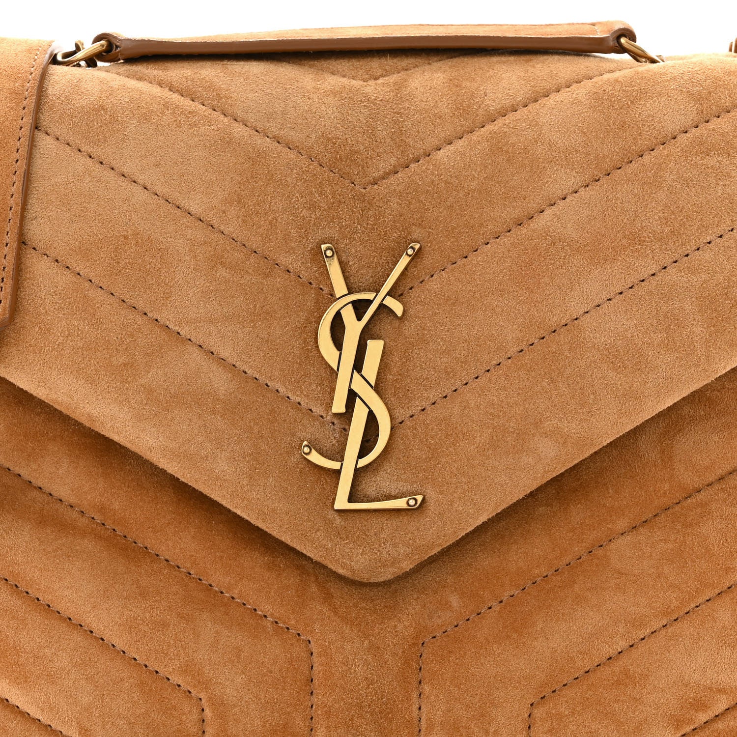 Saint Laurent Suede Calfskin Y Quilted Monogram Small Loulou Chain Satchel Cinnamon 8 of 12
