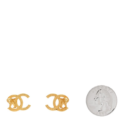 Chanel Metal Textured Lion CC Earrings Gold 2 of 4