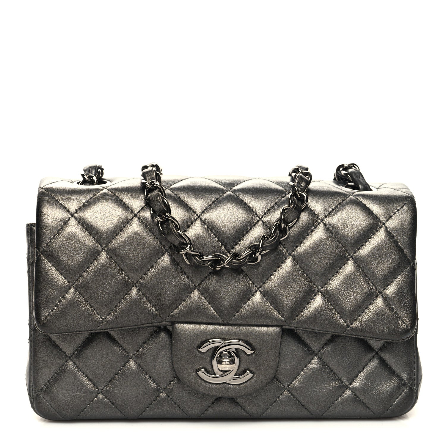 Chanel Iridescent Calfskin Quilted Mini Rectangular Flap Charcoal Grey 1 of 12