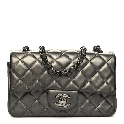 Chanel Iridescent Calfskin Quilted Mini Rectangular Flap Charcoal Grey 1 of 12