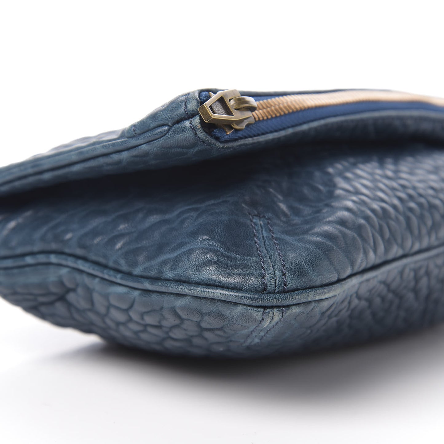 Textured Lambskin Dumbo Fold Over Clutch Blue