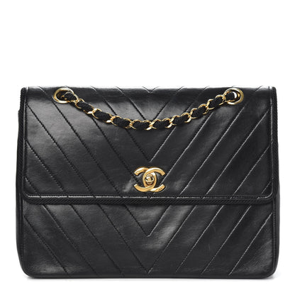 Chanel Lambskin Chevron Quilted Medium Single Flap Black 1 of 11