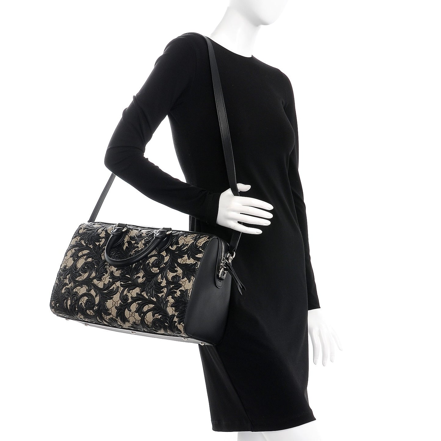 GG Supreme Monogram Arabesque Medium Boston Black