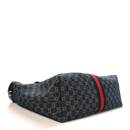 Gucci Denim GG Monogram Web Large Giglio Tote Blue 4 of 10