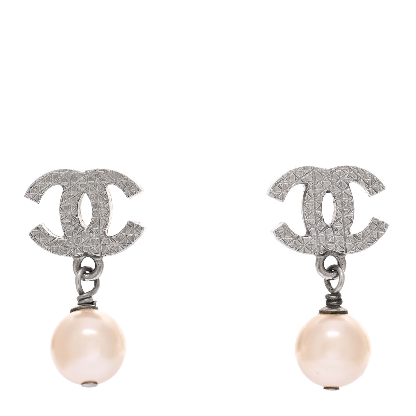 Pearl CC Drop Earrings Silver