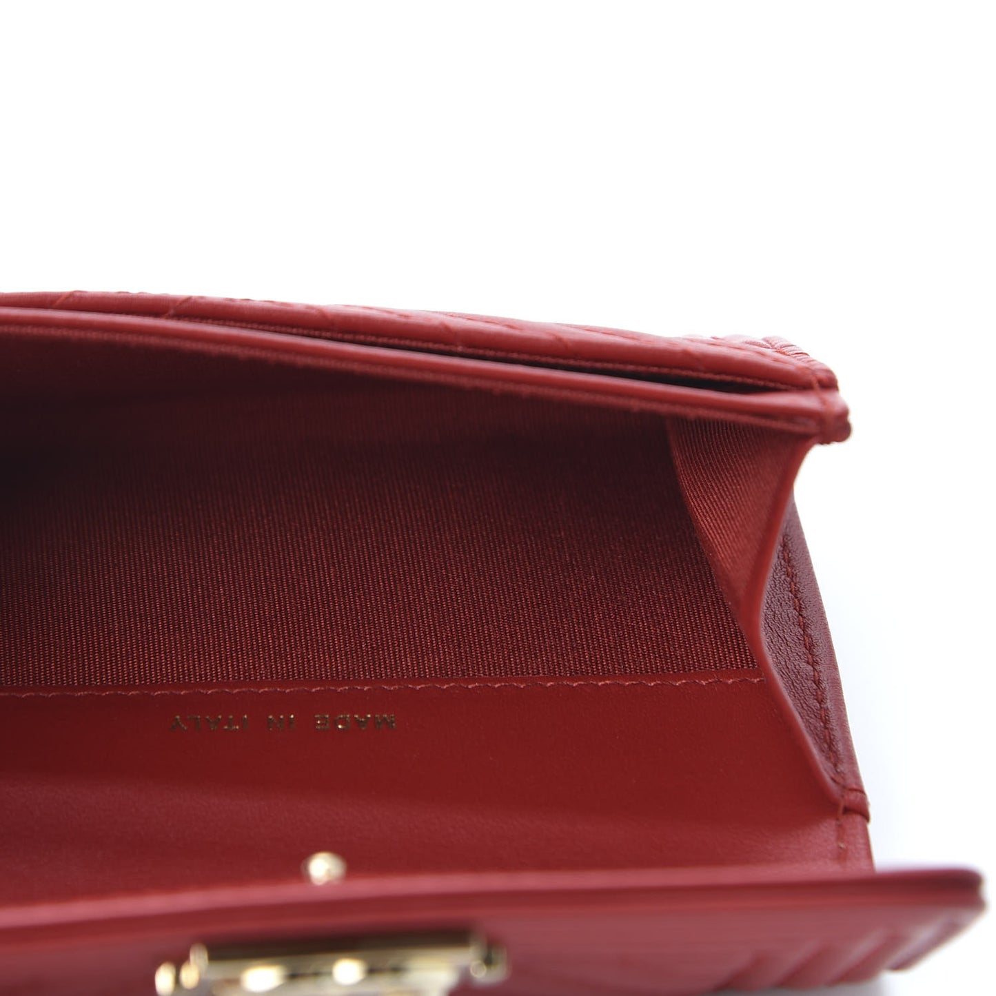 Lambskin Quilted Boy Flap Card Holder Red
