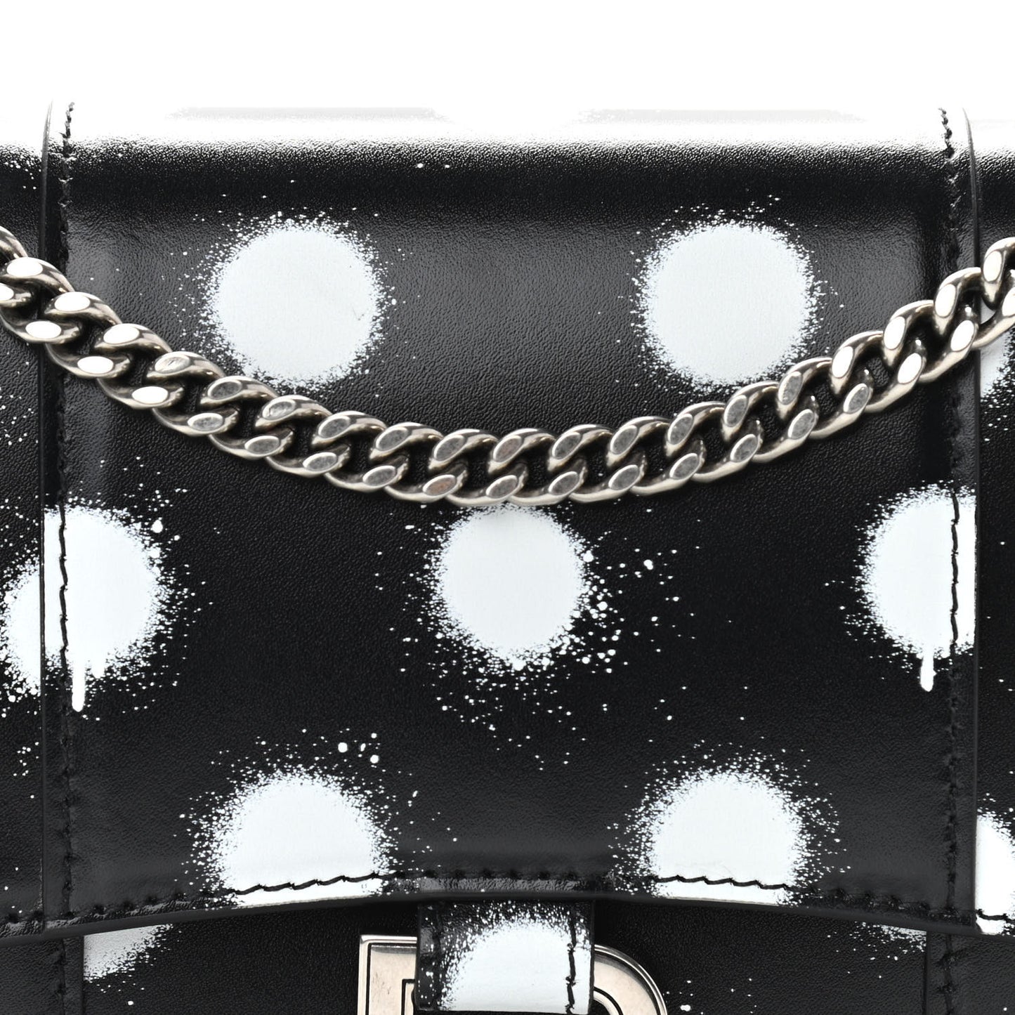 Shiny Box Calfskin Polka Dot Hourglass Chain Bag Black White