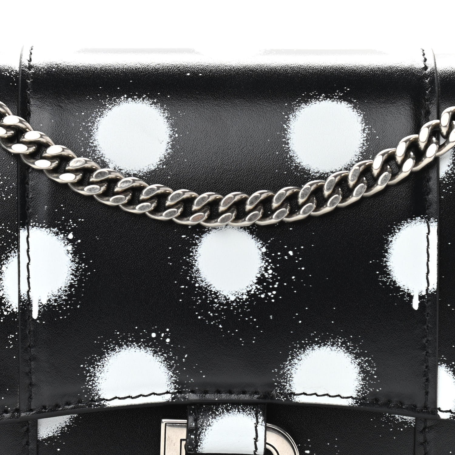 Balenciaga Shiny Box Calfskin Polka Dot Hourglass Chain Bag Black White 7 of 9