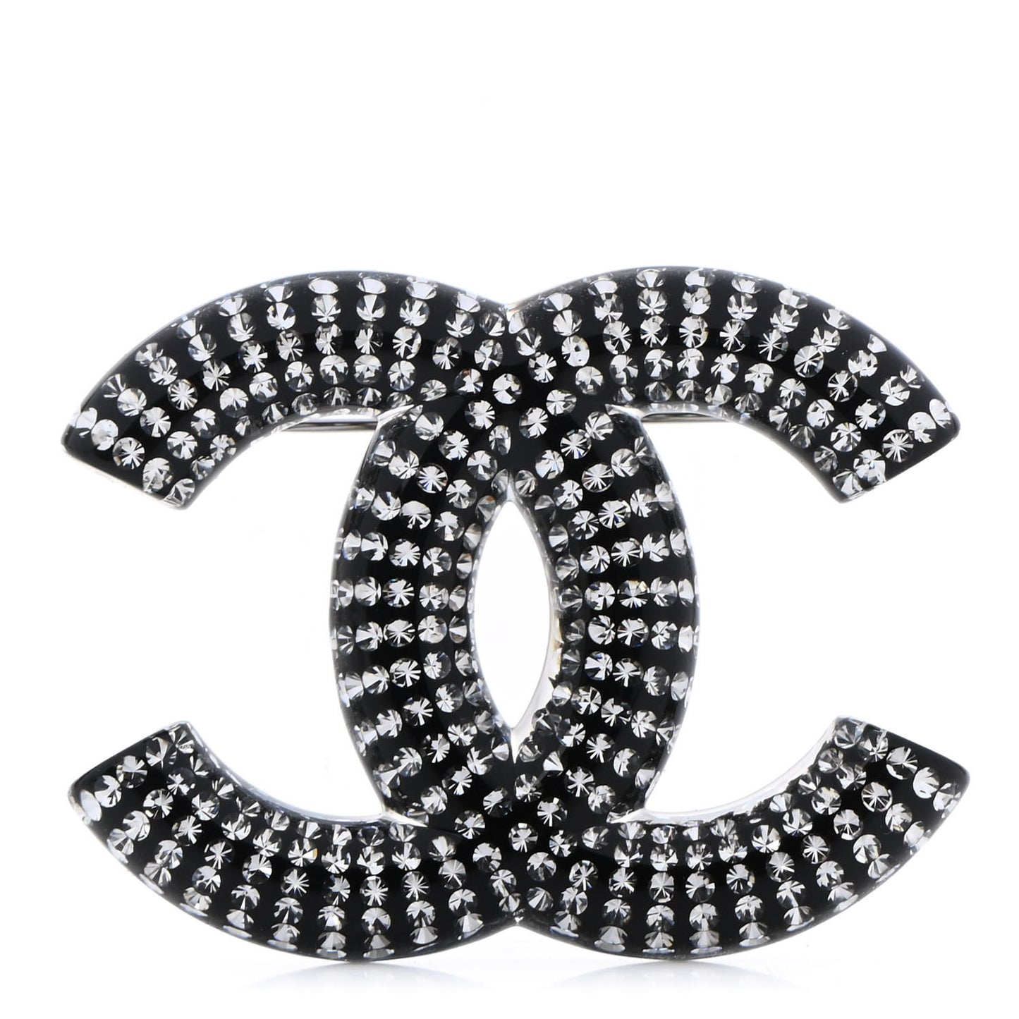 Resin Crystal CC Brooch Silver Black