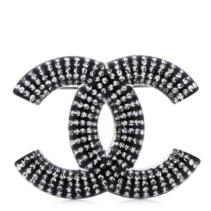 Chanel Resin Crystal CC Brooch Silver Black 1 of 6