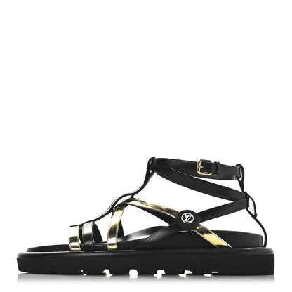 Louis Vuitton Patent Calfskin Monogram Pool Pillow Comfort Sandals 39 Gold Black Brown 1 of 9