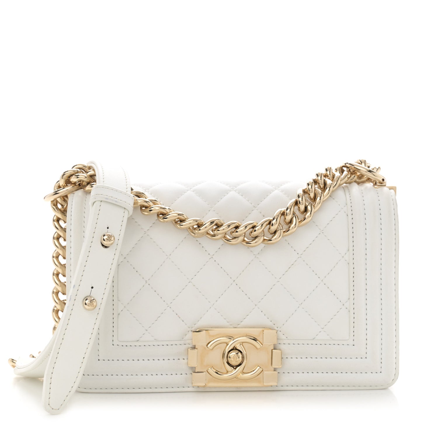 Lambskin Quilted Small Boy Flap White