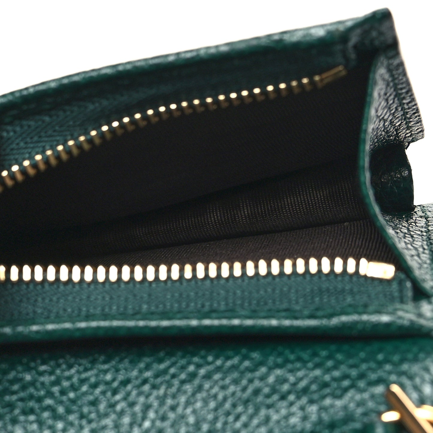 Grainy Calfskin Zumi Chain Card Case Wallet Vintage Green