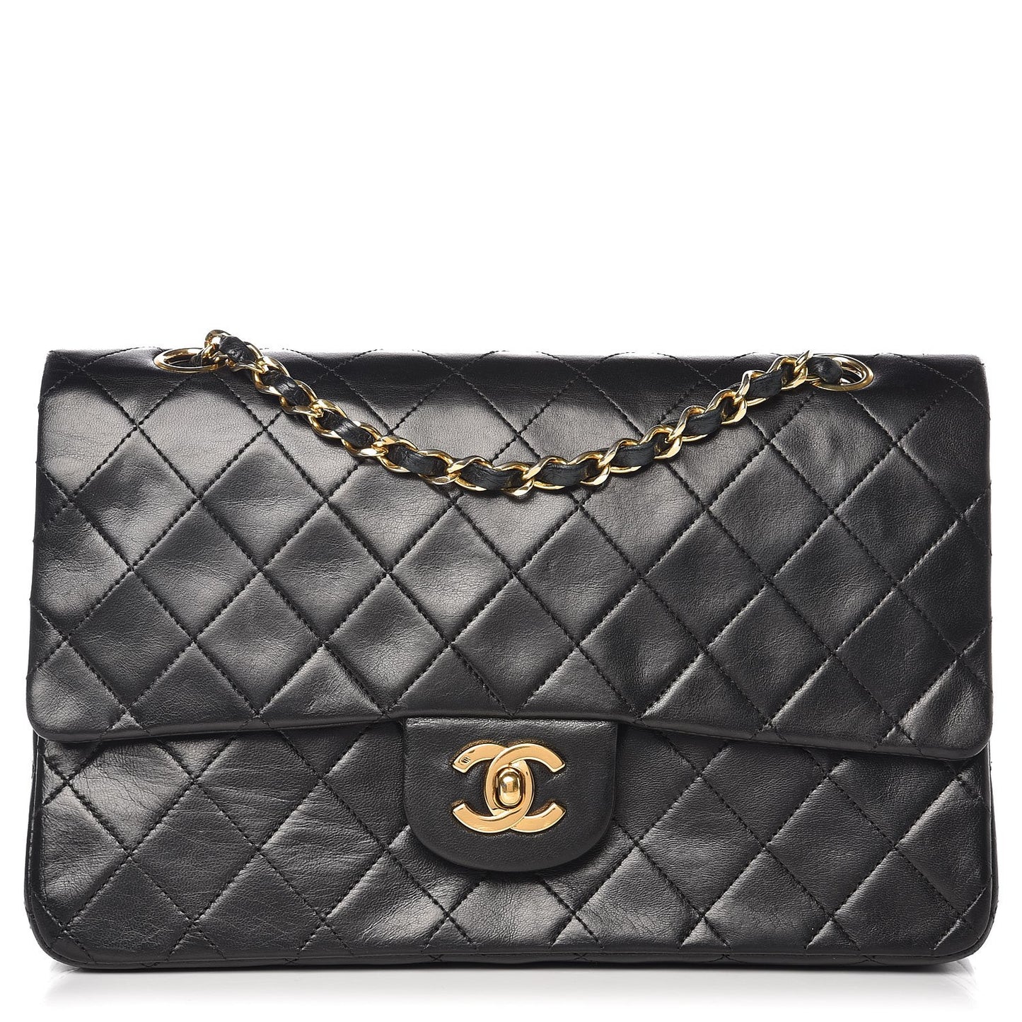 Lambskin Quilted Medium Double Flap Black
