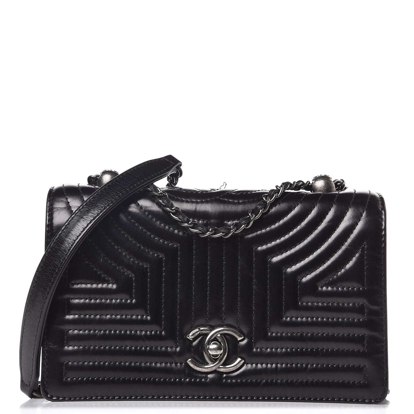 Glazed Calfskin Quilted Small Korean Garden Flap Black