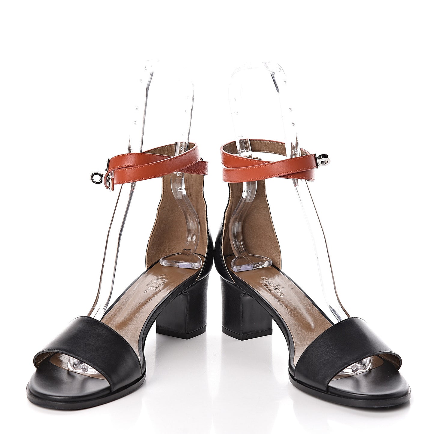 Calfskin Manege Sandals 38.5 Black Orange Brulee