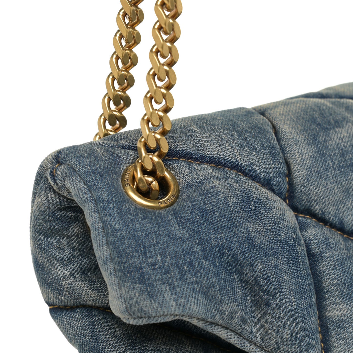 Denim Quilted Medium Loulou Puffer Monogram Chain Satchel Blue Cinnamon
