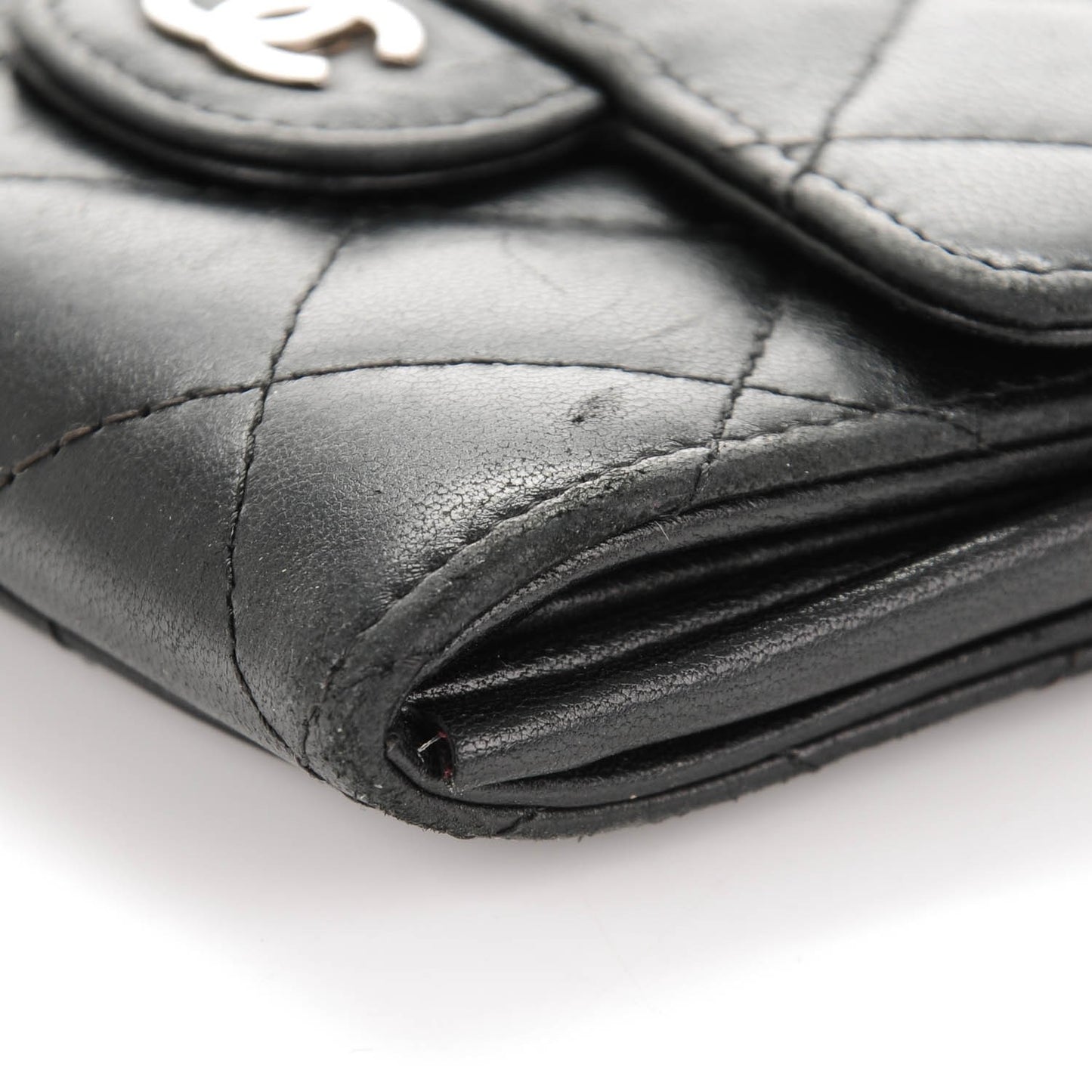 Lambskin Quilted Flap Card Holder Wallet Black
