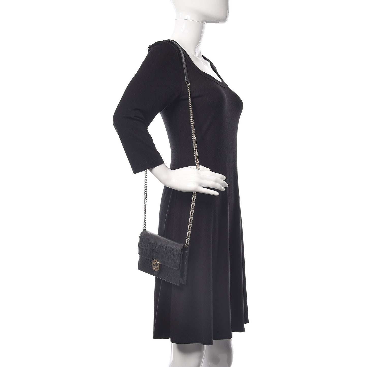 Dollar Calfskin Interlocking G Chain Wallet Black