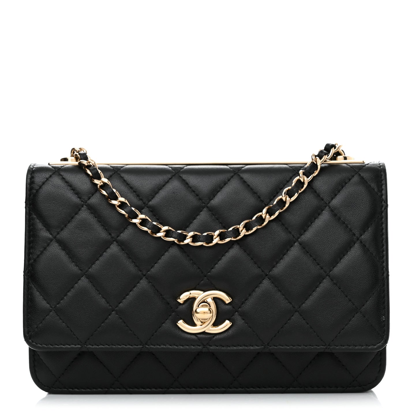 Lambskin Quilted Trendy CC Wallet On Chain WOC Black