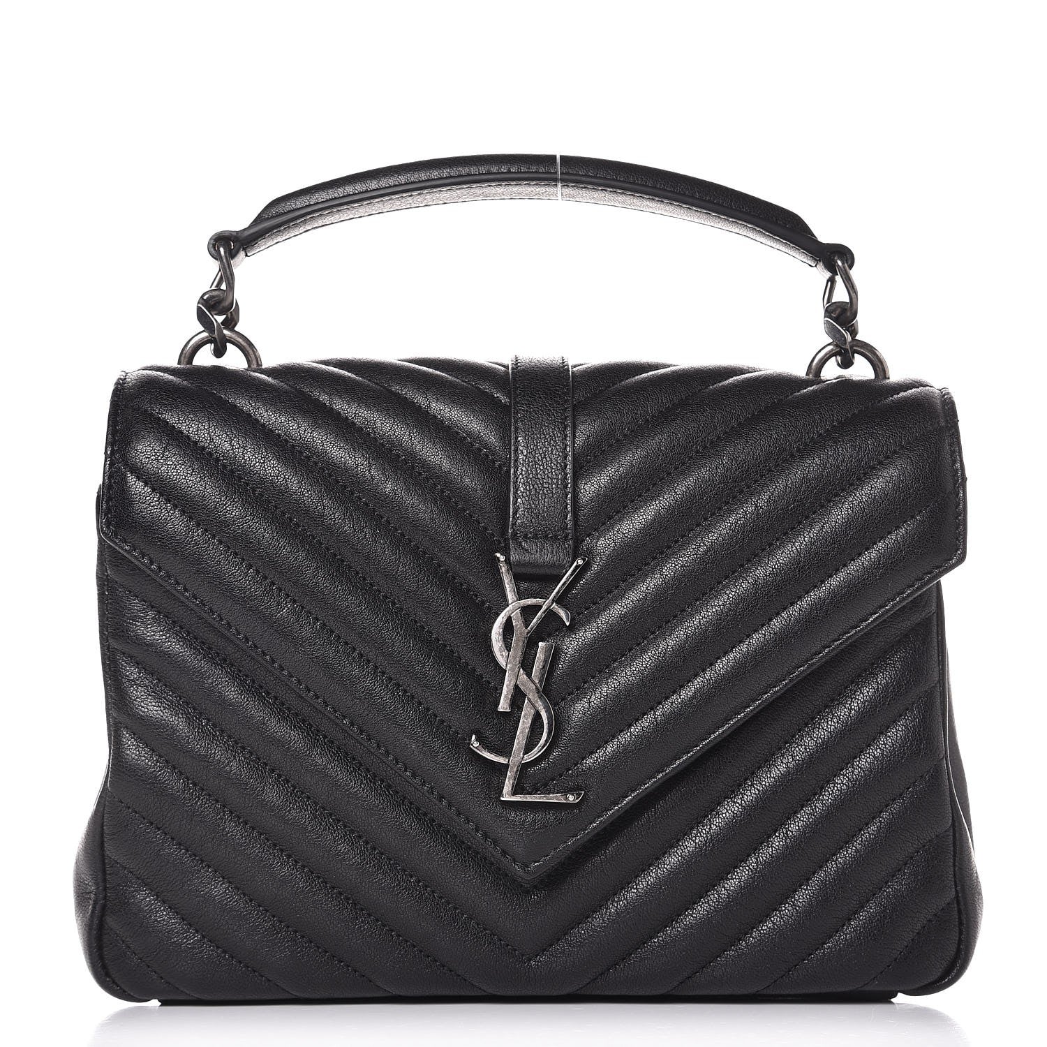 Saint Laurent Sheepskin Matelasse Chevron Monogram Medium College Bag Black 1 of 7