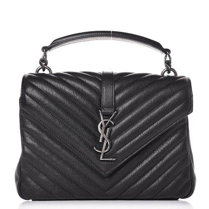 Saint Laurent Sheepskin Matelasse Chevron Monogram Medium College Bag Black 1 of 7