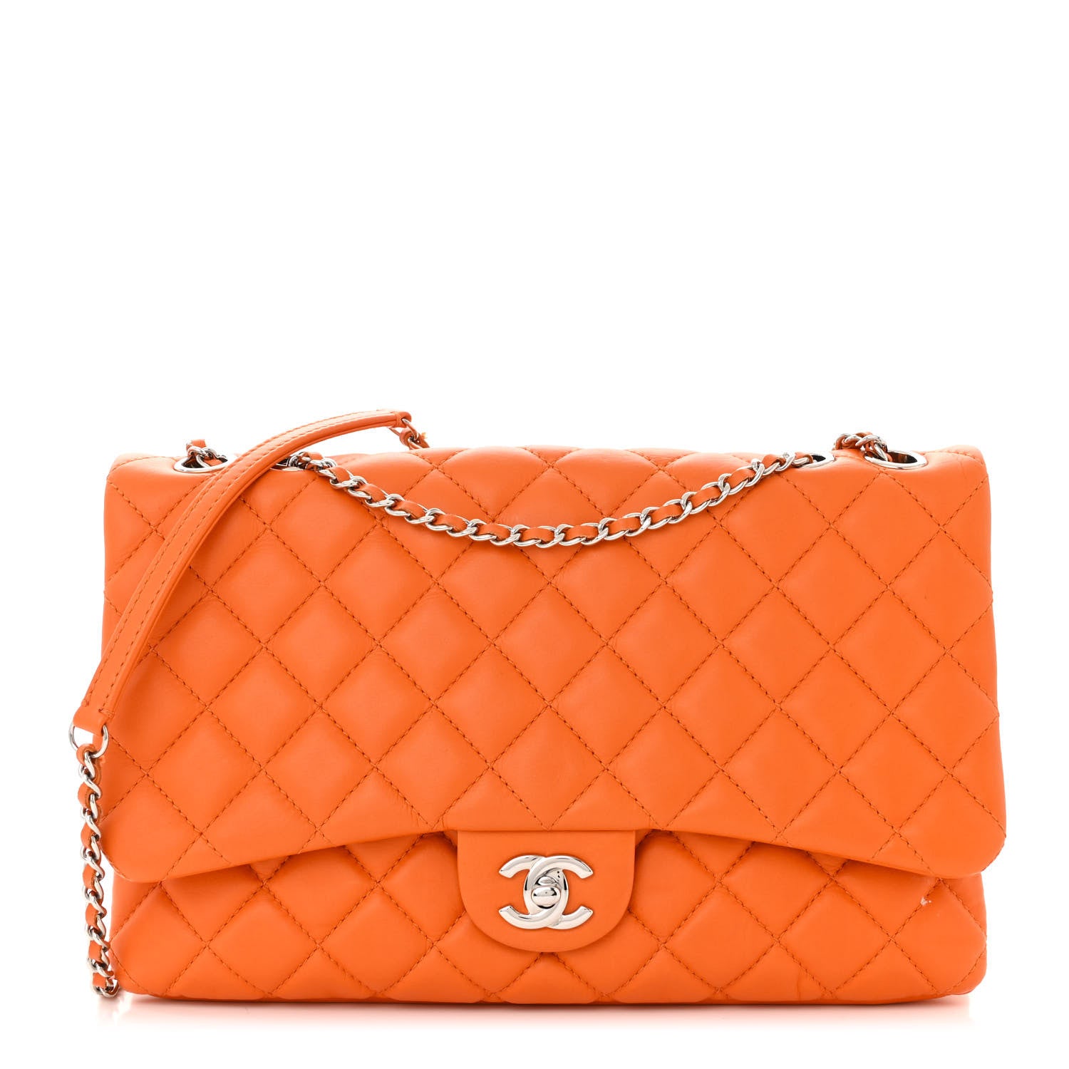 Chanel Lambskin Quilted Jumbo Chanel 3 Flap Orange 1 of 12